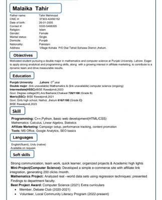 Malaika Tahir Muhammad Tahir Profile Picture